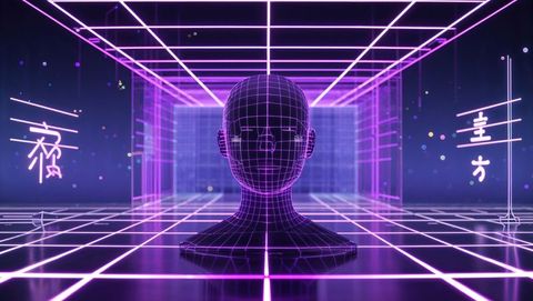 Futuristic Wireframe Head in Neon Cyber Environment - Download Free Stock Images Pikwizard.com