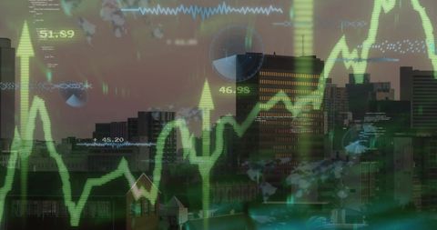 Digital Financial Chart Overlay on Modern City Skyline - Download Free Stock Images Pikwizard.com
