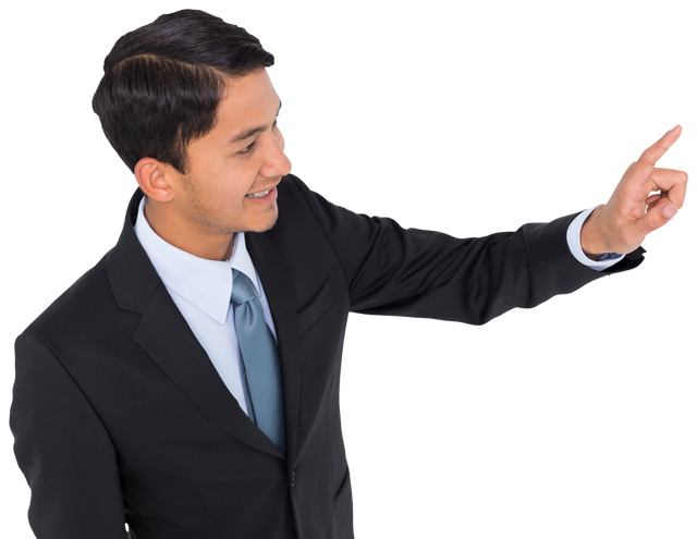 Happy Biracial Businessman Pointing Isolated on Transparent Background - Download Free Stock Videos Pikwizard.com