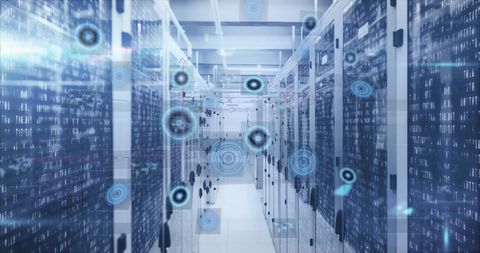 Futuristic Server Room with Data and Matrices - Download Free Stock Images Pikwizard.com