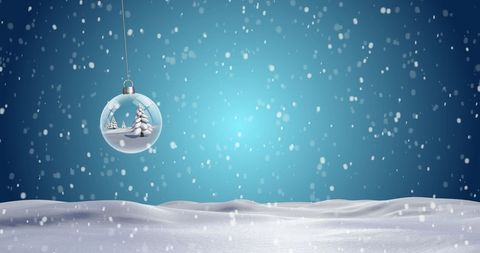 Snowy Christmas Bauble in Tranquil Winter Landscape