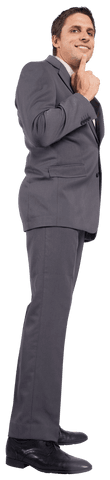 Transparent Background Thoughtful Businessman in Gray Suit
