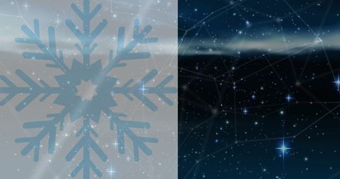 Snowflake transparent over starry sky night