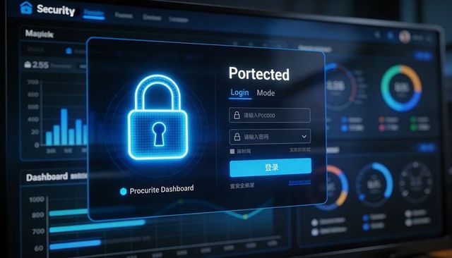 Displaying secure login modal with glowing padlock on cybersecurity dashboard interface