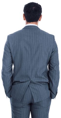 Rear View of Caucasian Businessman in Pinstripe Suit