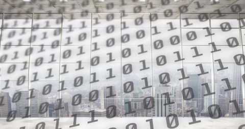 Binary Code Overlay on City Skyline Conveying Digital World - Download Free Stock Images Pikwizard.com