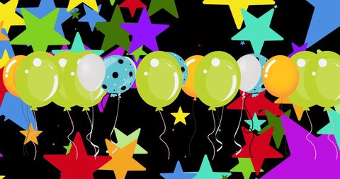 Colorful Festive Balloons and Star Pattern Celebration Background