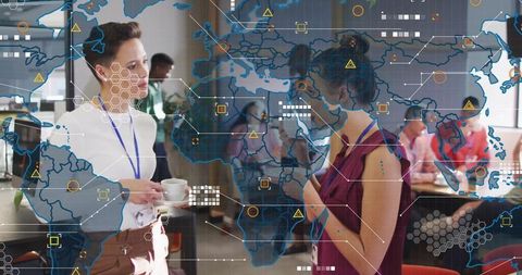 Women professionals networking in high-tech business environment