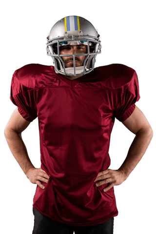 Caucasian male football player wearing helmet on transparent background