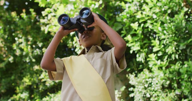 Curious Young Scout Observing Nature with Binoculars - Download Free Stock Images Pikwizard.com