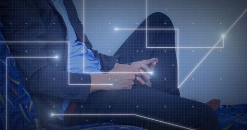 Person Using Smartphone with Futuristic Digital Overlay