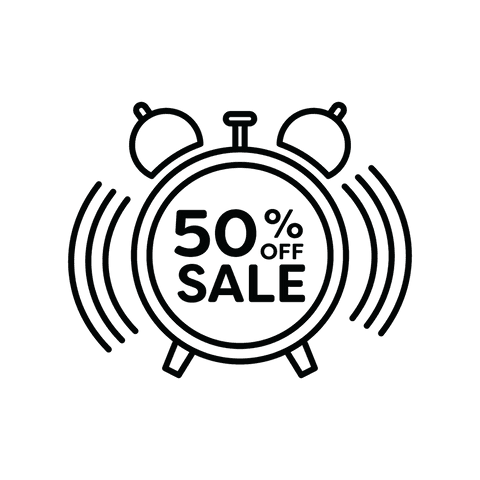 transparent alarm clock icon with 50% off sale text - Download Free Stock Videos Pikwizard.com
