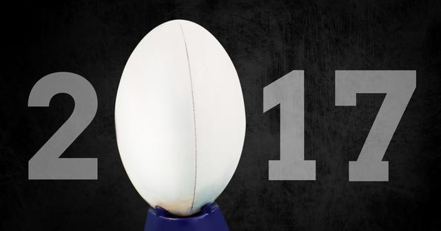 Digital composite image of rugby ball forming 2017 against black background