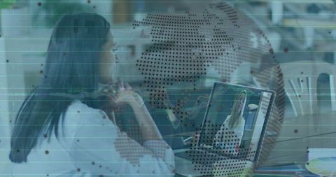 Woman Interacting with Digital Interface and Global Network