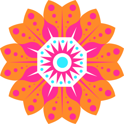 Colorful geometric floral mandala on transparent background