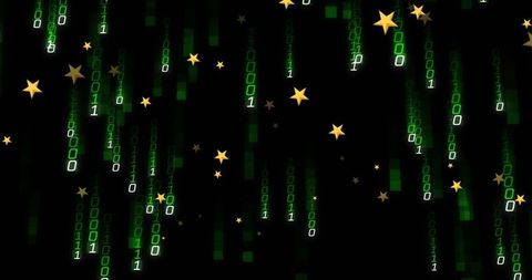 streaming green binary code with golden stars overlay - Download Free Stock Images Pikwizard.com