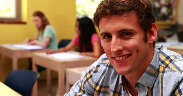 Smiling Student in Classroom Interior - Download Free Stock Images Pikwizard.com