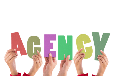 Hands Holding Transparent Colorful Letters Forming Agency