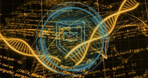 Digital Security Interface with DNA Graphic and Shield Icon