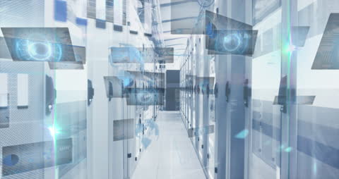 Futuristic Data Processing in Advanced Server Room Animation