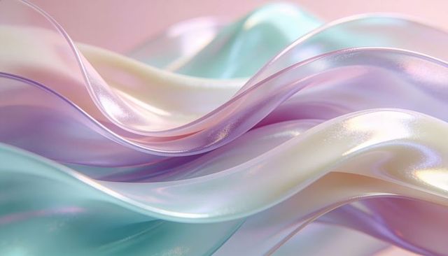 Flowing iridescent ribbons rippling pastel pearlized waves for luxury abstract design