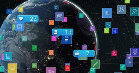 Global Data Network Concept with Social Media Icons