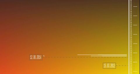 Minimalist timeline infographic on warm orange gradient with date markers and ruler scale