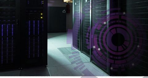 Digital Transformation with Purple Tech UI in Modern Server Room - Download Free Stock Images Pikwizard.com