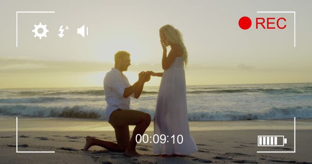 Romantic Beach Proposal at Sunset Recorded on Camera - Download Free Stock Images Pikwizard.com