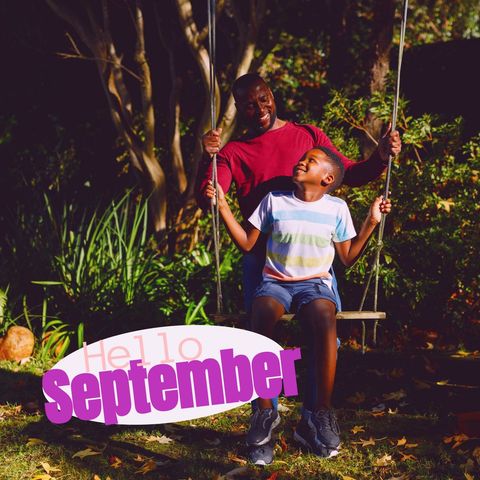 Father and Son Bonding on Swing with September Text - Download Free Stock Templates Pikwizard.com