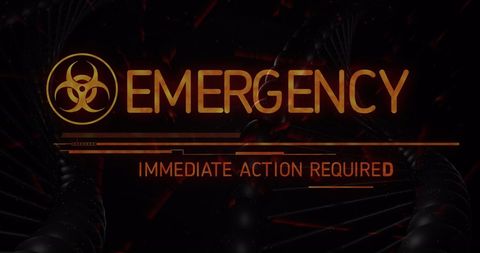 Emergency alert with biohazard symbol signaling immediate action