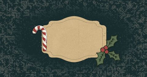 Vintage Christmas Card with Candy Cane and Holly Decoration