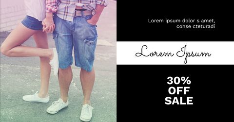 Trendy couple promoting fashion sale with youthful vibes