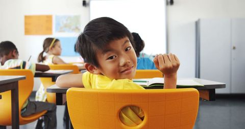 Engaged Schoolchildren Learns in Bright Classroom Environment