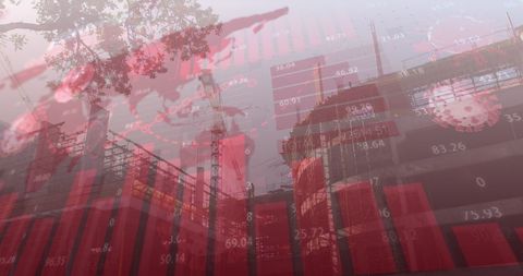 Global Financial Stats Overlap Busy Construction Scene