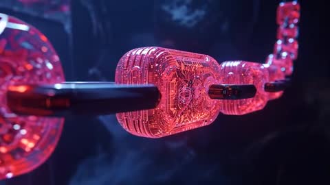 Rotating Translucent Circuit Links in Futuristic Void