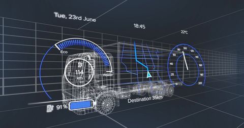 Digital interface of electric truck with speedometer for eco power concept
