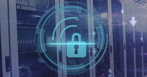 Cybersecurity Concept with Padlock Over Server Room - Download Free Stock Images Pikwizard.com