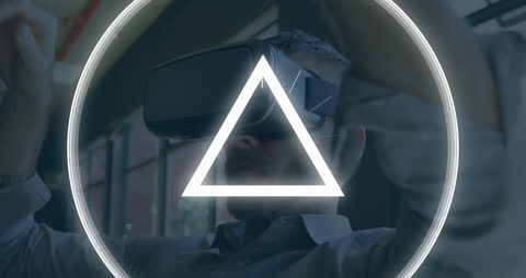 Man Immersed in Virtual Reality with Network Interface Graphics