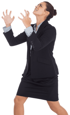 Frustrated businesswoman expressing agitation on transparent background