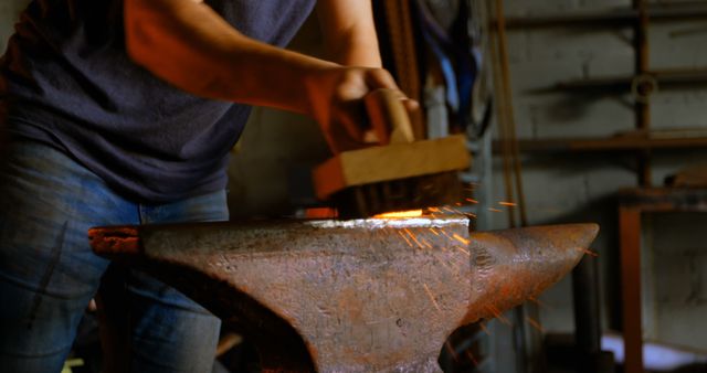 Blacksmith Working with Anvil and Hammer in Workshop - Download Free Stock Images Pikwizard.com