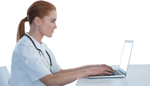 female doctor typing on laptop in transparent background - Download Free Stock Videos Pikwizard.com