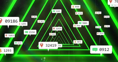 Geometric digital interface with floating media icons