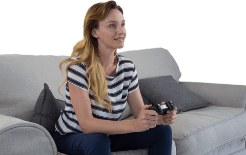 transparent background woman gaming on sofa with game controller - Download Free Stock Videos Pikwizard.com