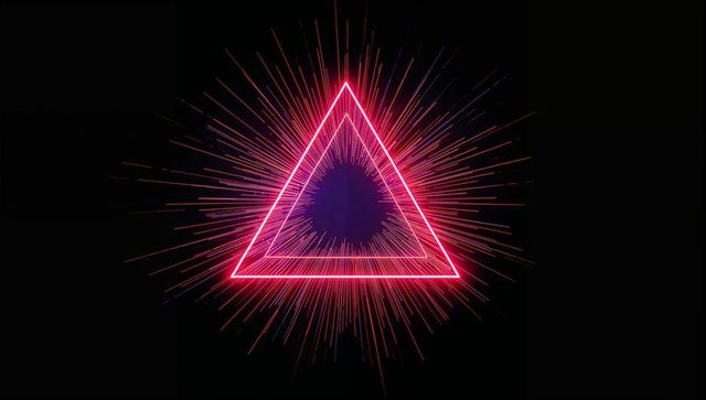 Neon Pink Triangle Radiating Energy in Dark Abstract Space