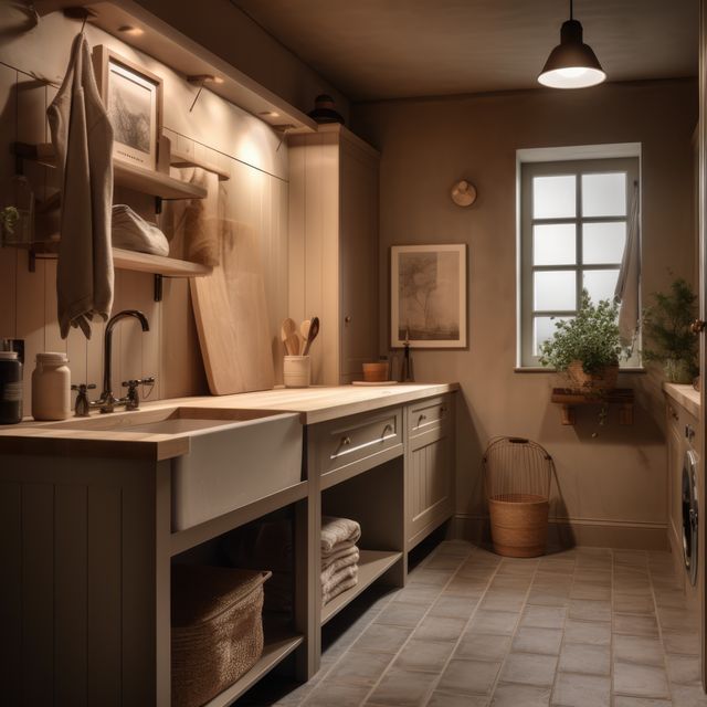 General view of utility room with wooden furniture, created using generative ai technology - Download Free Stock Photos Pikwizard.com