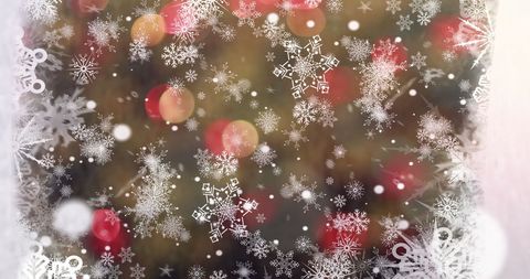 Festive transparent snowflakes with colorful bokeh lights