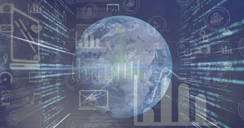 Digital Data and Networking Overlay on Globe Background - Download Free Stock Images Pikwizard.com