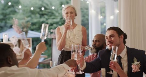 Elderly Woman Giving Speech at Wedding Reception Toast