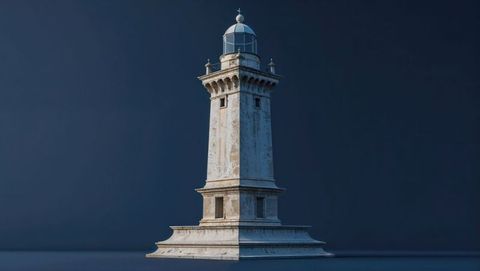Classic Marble Lighthouse at Twilight with Atmospheric Gradient Sky